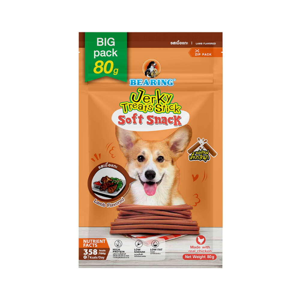 ขนมสุนัข BEARING เนื้อไก่อัดแท่ง สูตร JERKY TREATS SOFT SNACK รสเนื้อแกะ ขนาด 80G_1